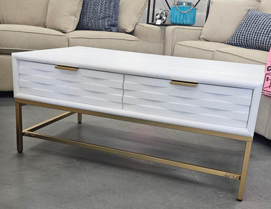 White and Gold Two Drawer Cocktail Table