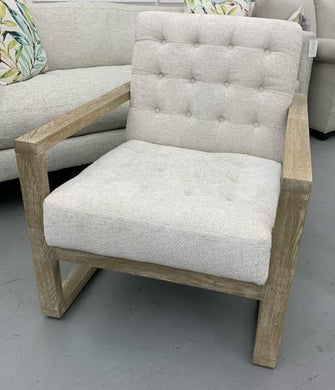 Off White Tufted Chair with Washed Wood Frame