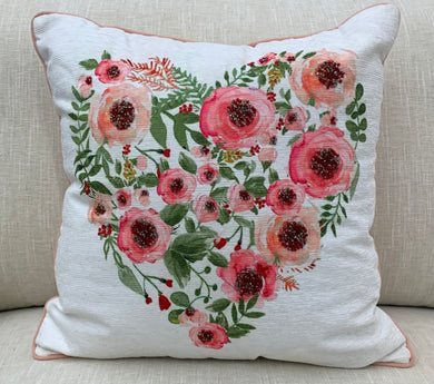 Pink Floral Pillow with Beads