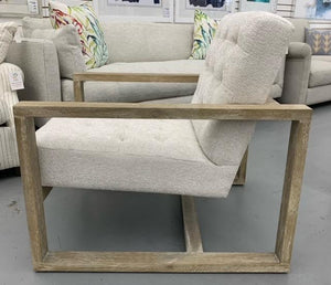 Off White Tufted Chair with Washed Wood Frame