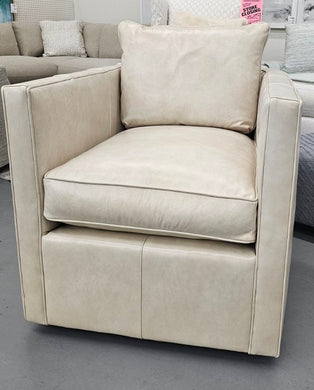 Rowe Rothko Leather Swivel Chair in Basano Bone White