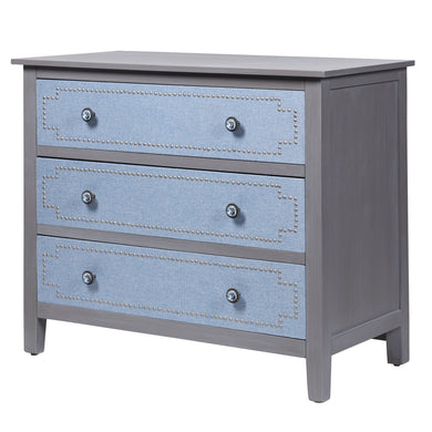 Grey and Light Blue Three Drawer Dresser