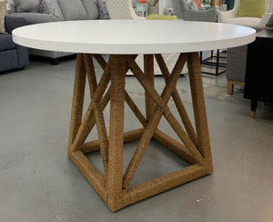 White Dining Table with Rattan Base