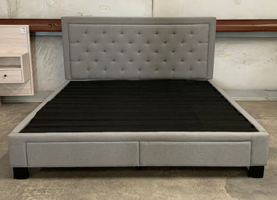 Grey Tufted Queen Platform Bed with Two Drawers