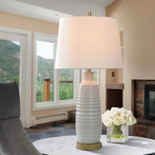Load image into Gallery viewer, White Washed Ceramic Table Lamp with Type A &amp; C USB Port Metal Base