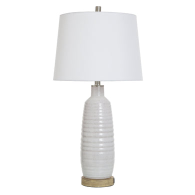 White Washed Ceramic Table Lamp with Type A & C USB Port Metal Base