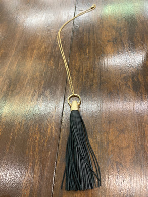 Genuine Leather Tassel Necklace-Black