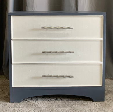 Blue and White Coastal 3 Drawer Chest with Bamboo Handles
