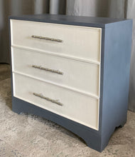 Load image into Gallery viewer, Blue and White Coastal 3 Drawer Chest with Bamboo Handles