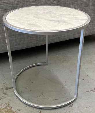 Medium White White Marble End Table with Matte Silver Base