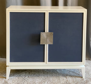 Navy and White Grasscloth Cabinet