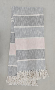 Grey and Blush Throw with Fringe