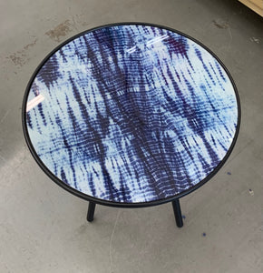 Medium Blue and White Tripod Accent Table