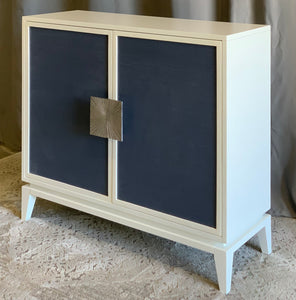 Navy and White Grasscloth Cabinet