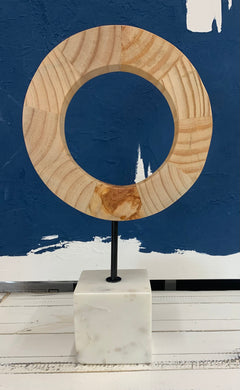 Round Wood Sculpture on Marble Stand