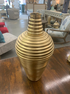 Gold Metal Vase with Ridges