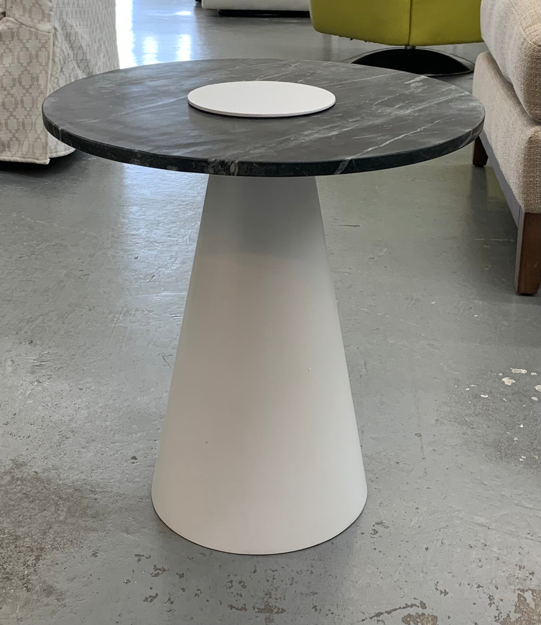 White Plaster Accent Table with Marble Top