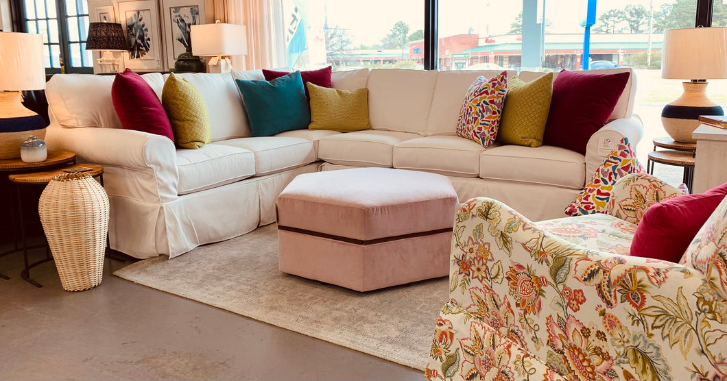 Rowe Masquerade Slipcover Sectional in Natural Revolution