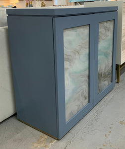 Lighted Blue Cabinet with Glass Doors