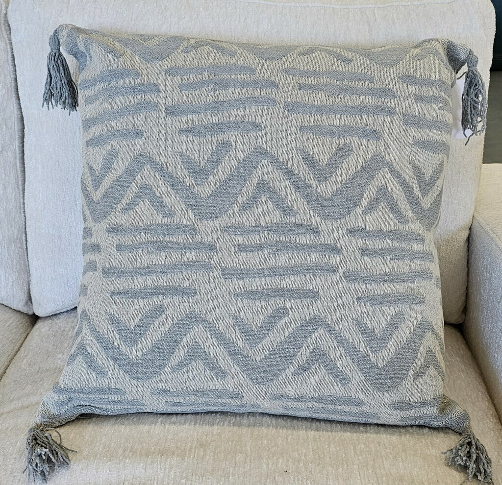 Grey Jacquard Pillow with Tassels